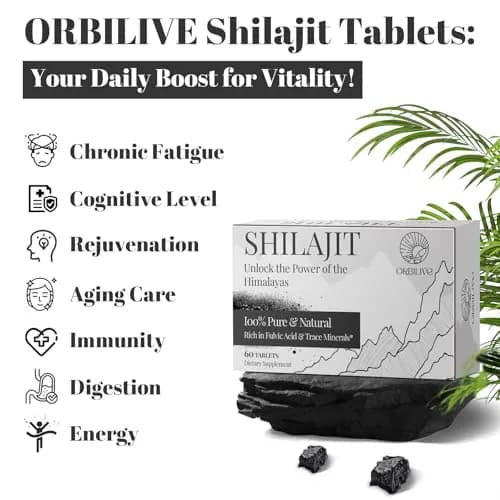 ORBILIVE Shilajit Tablets 1000 MG | Himalayan Organic, Rich in Fulvic Acid & Trace Minerals for Energy & Immunity (70-120 chars) thumbnail 3