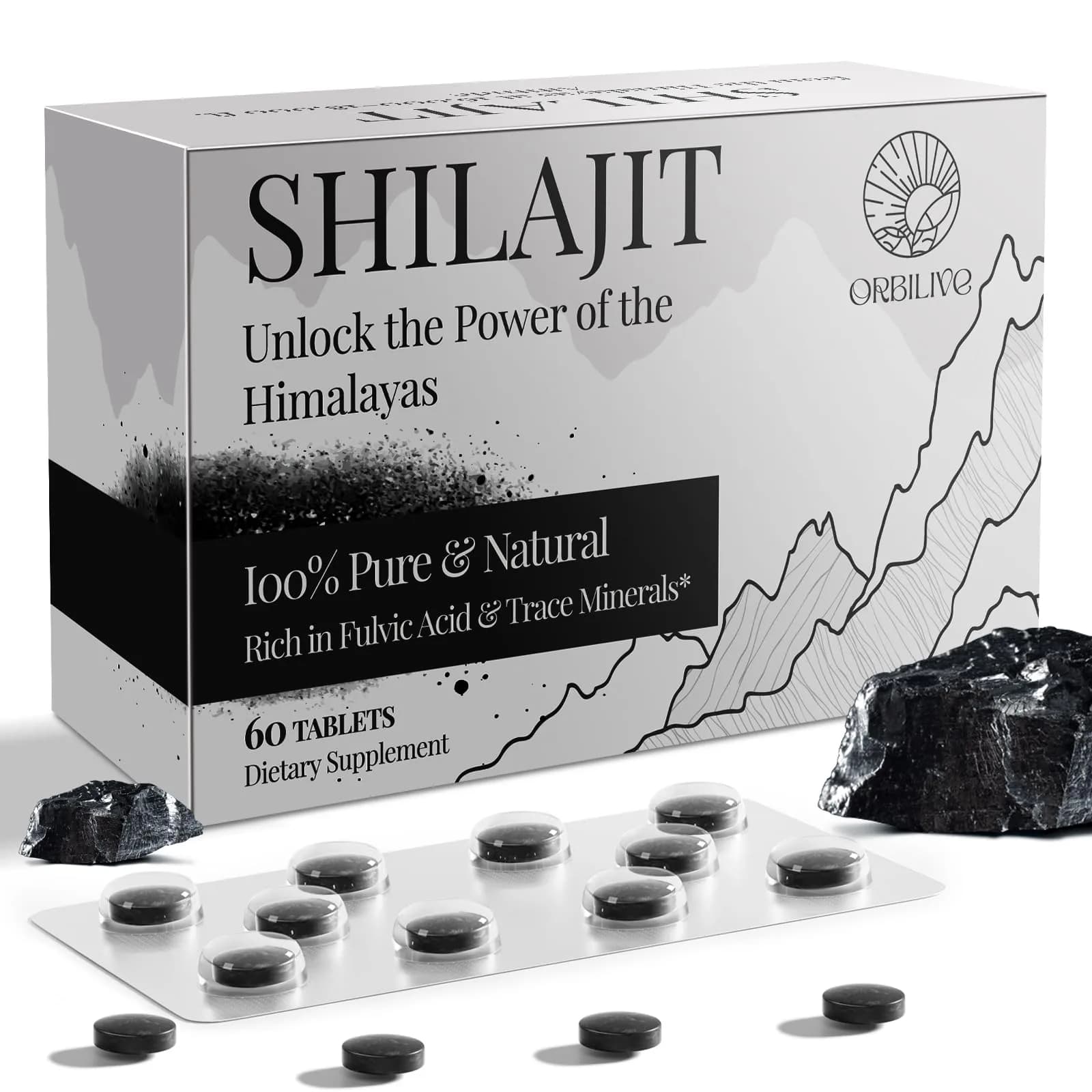 ORILIVE Shilajit Tablets 1000 MG | Himalayan Organic, Rich in Fulvic Acid & Trace Minerals, 60 Count — No
