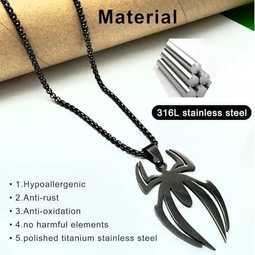 RZCXBS Spider Necklace for Men and Women Black Pendant Chain Jewelry | Futuristic Design thumbnail 5