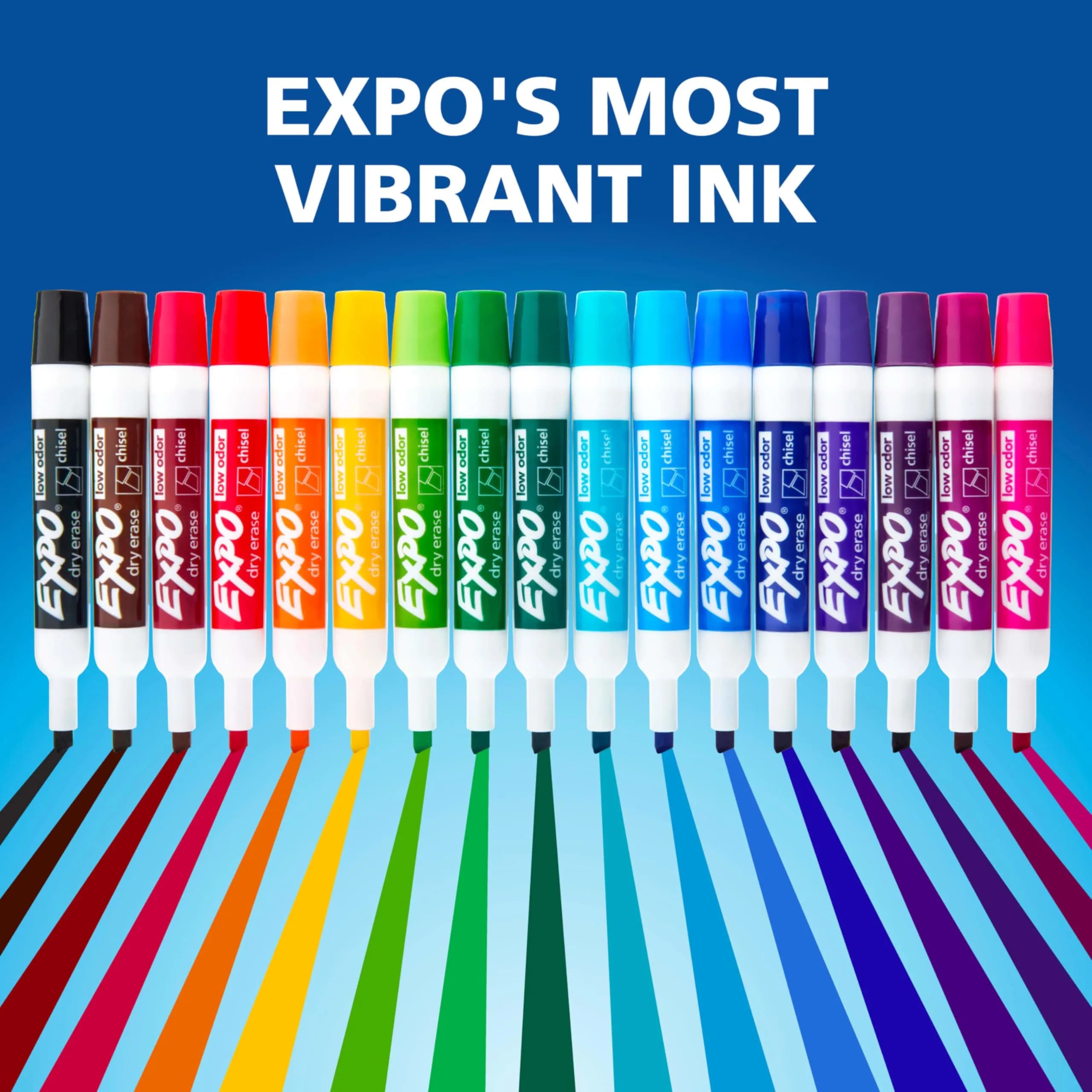 EXPO Dry Erase Markers, Low Odor Ink, Assorted Colors, Chisel Tip, Pack of 24 | Vibrant Ink for Whiteboards & Beyond - view 9