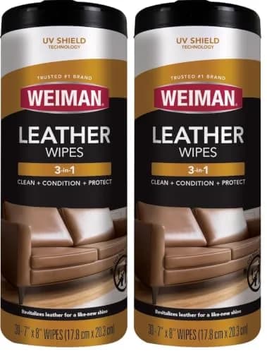 Weiman Leather Cleaner & Conditioner Wipes 30 ct | UV Protection & Moisturizing for Leather Surfaces thumbnail 1