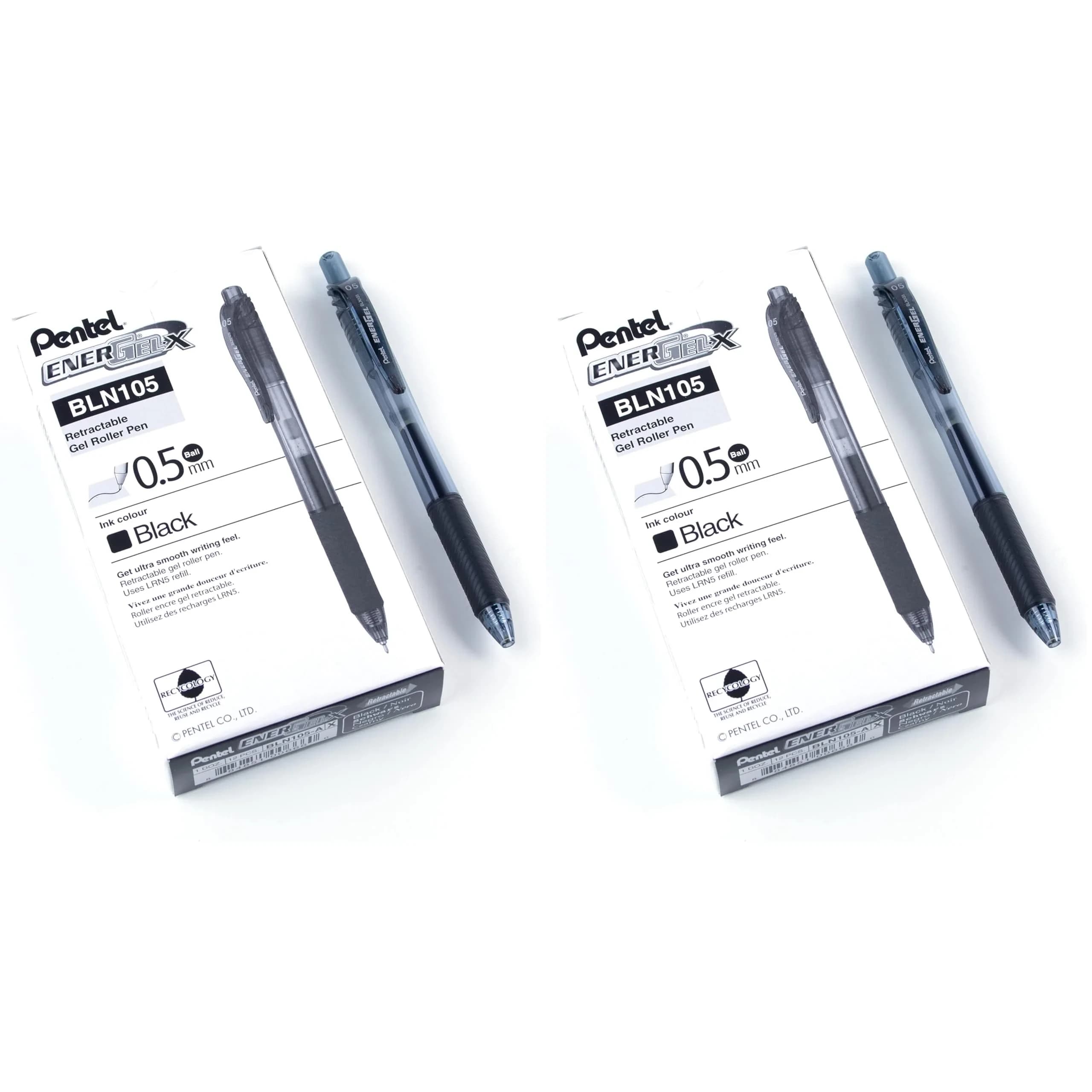 Pentel EnerGel-X Retractable Liquid Gel Pen, 0.5mm Fine Point, Black, Pack of 24 | Smooth Writing Gel Pens — Pack of 24
