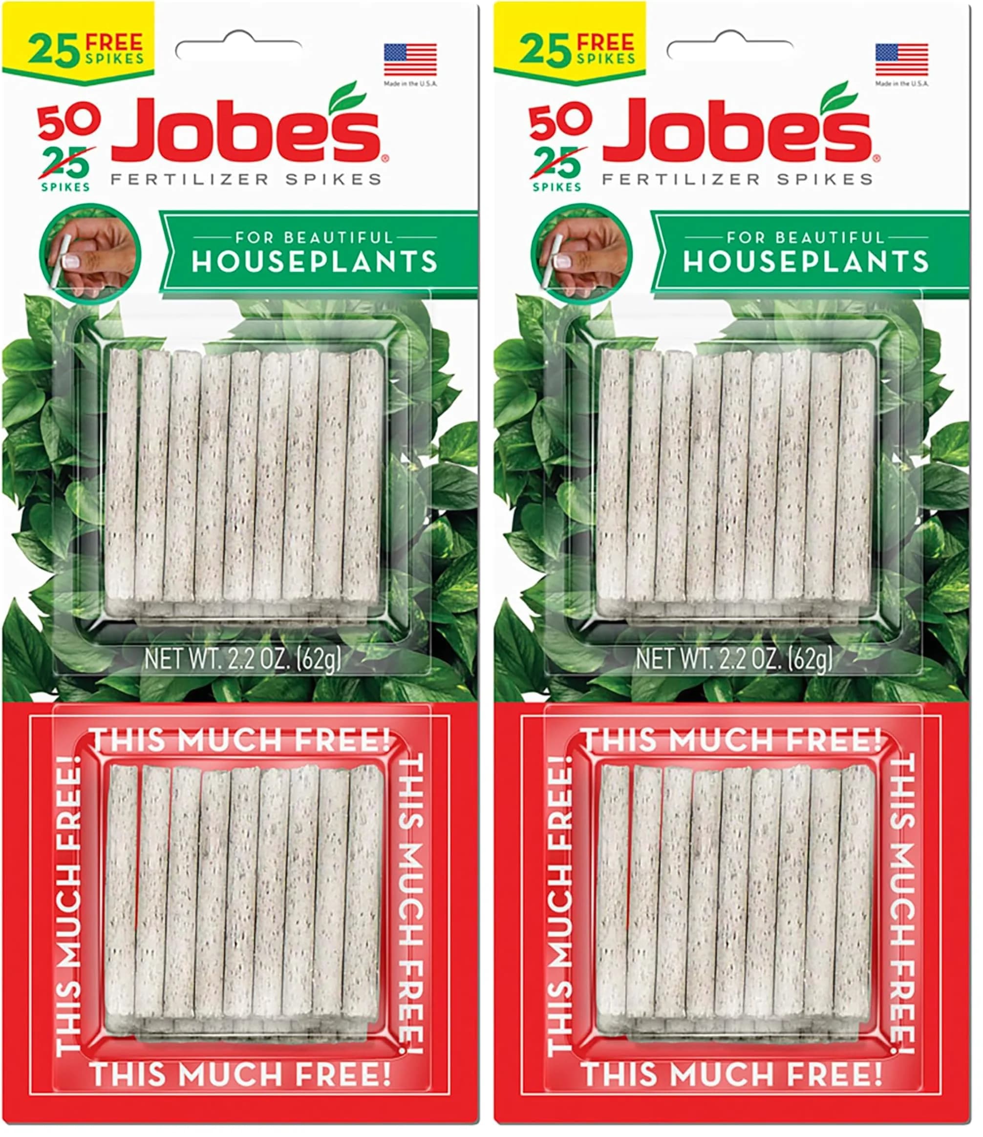 Jobe's Organics Fertilizer Spikes for Indoor Plants, 100 Spikes (2 x 50 Count Packs) | 13-4-5 NPK for Blooms & Foliage - main product image