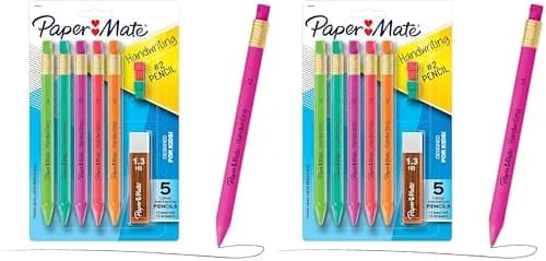 Paper Mate Handwriting Triangular Mechanical Pencil Set with Lead & Eraser Refills, 1.3mm, Assorted Colors, 2-Pack | Smooth Ink Flow thumbnail 1