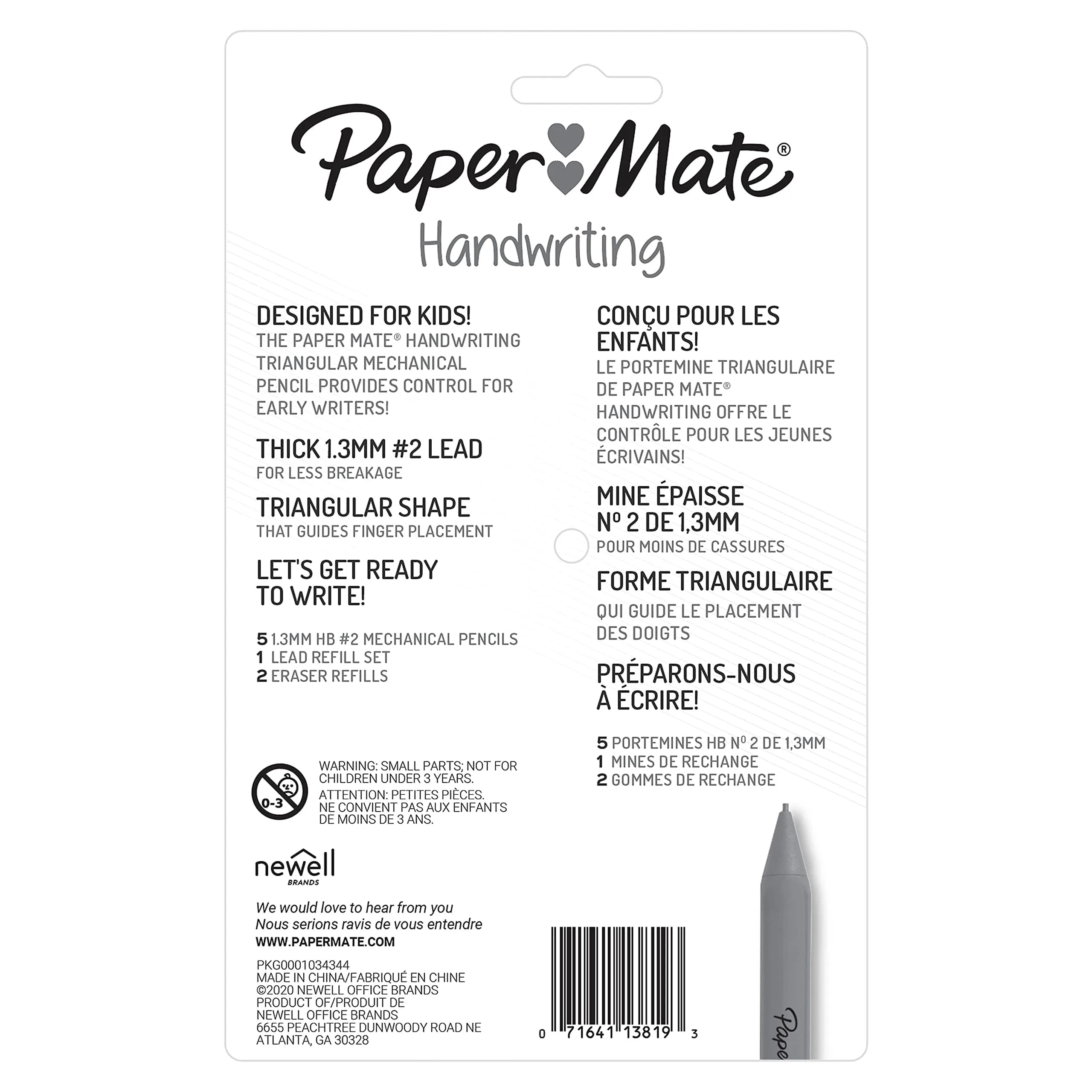 Paper Mate Handwriting Triangular Mechanical Pencil Set with Lead & Eraser Refills, 1.3mm, Assorted Colors, 2-Pack | Smooth Ink Flow - view 8