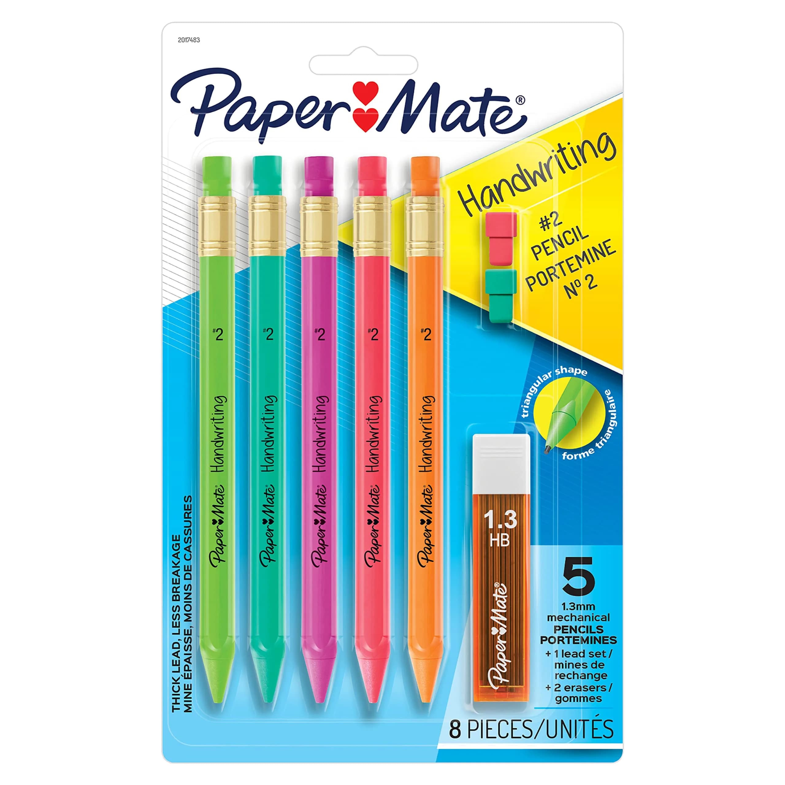 Paper Mate Handwriting Triangular Mechanical Pencil Set with Lead & Eraser Refills, 1.3mm, Assorted Colors, 2-Pack | Smooth Ink Flow - view 2