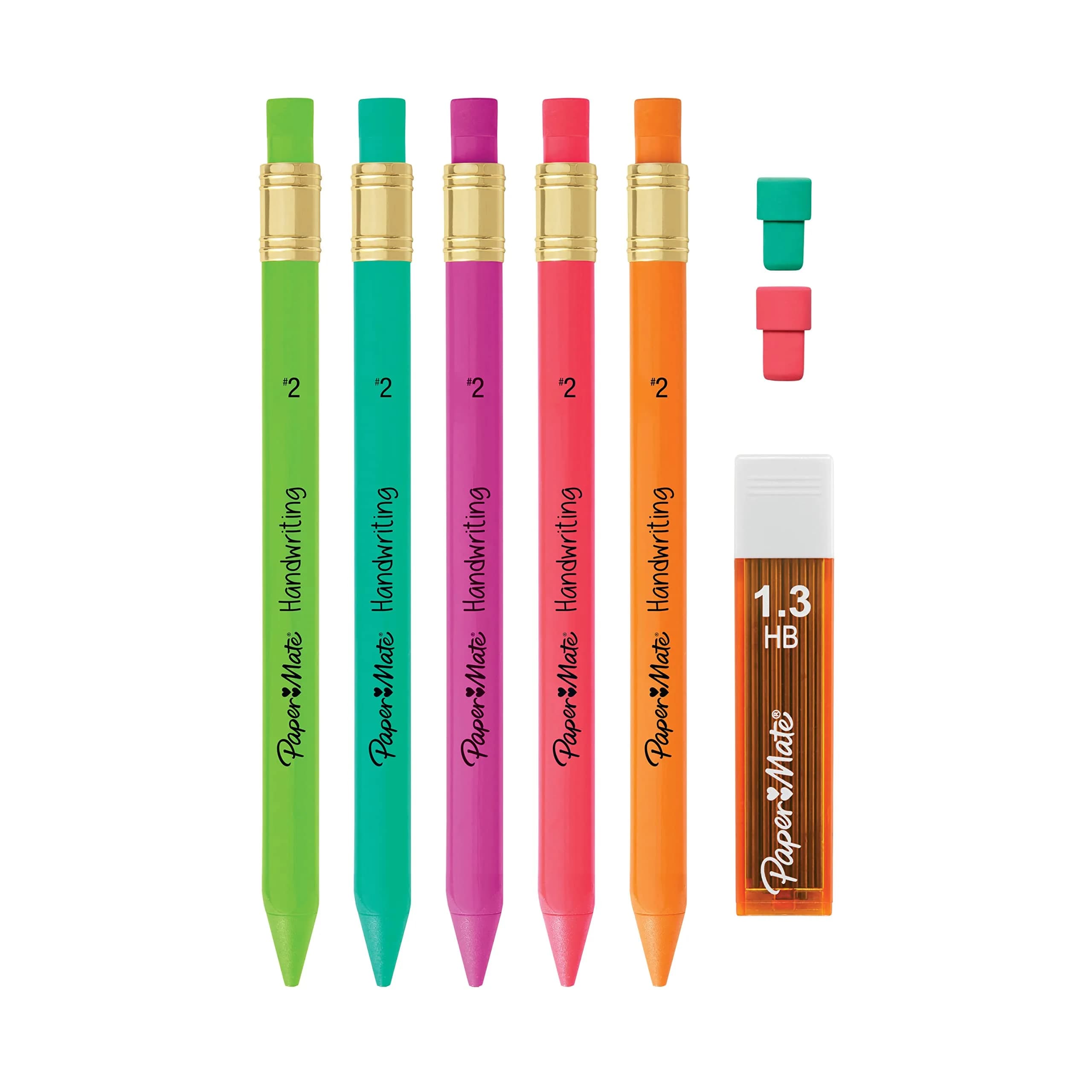Paper Mate Handwriting Triangular Mechanical Pencil Set with Lead & Eraser Refills, 1.3mm, Assorted Colors, 2-Pack | Smooth Ink Flow - view 4