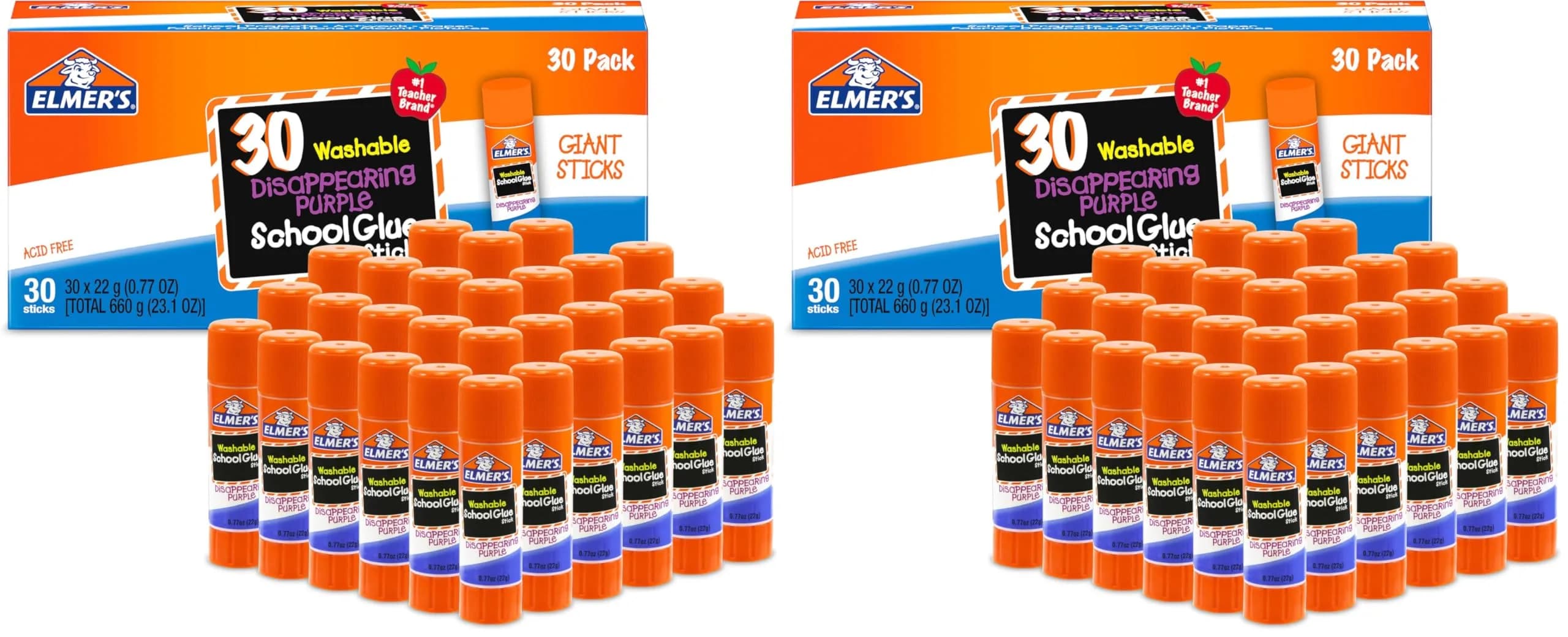 Elmer's Disappearing Purple School Glue Sticks, Washable, 60 Count (2 x 30 Sticks) | #1 Teacher Brand — Purple