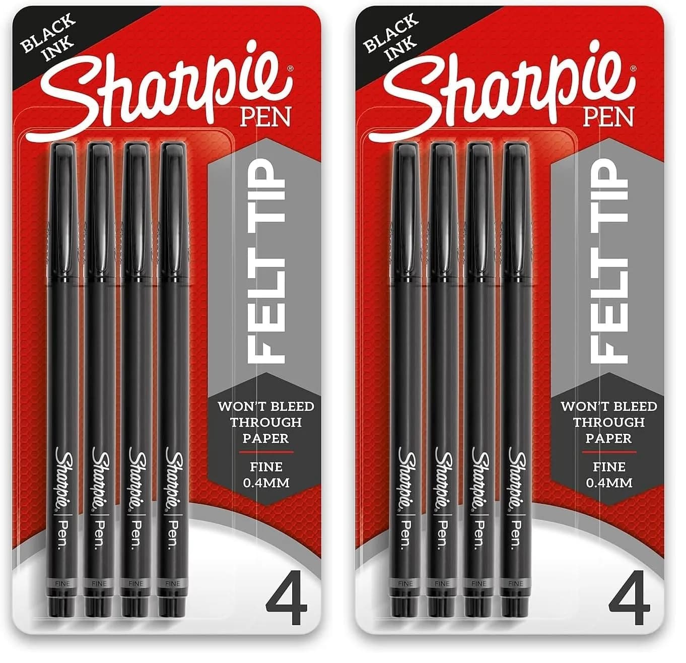 Sharpie Felt Tip Pens Fine Point 0.4mm | Precise, Quick-Dry, Fade-Resistant (4-pack of 2) — Pack of 2