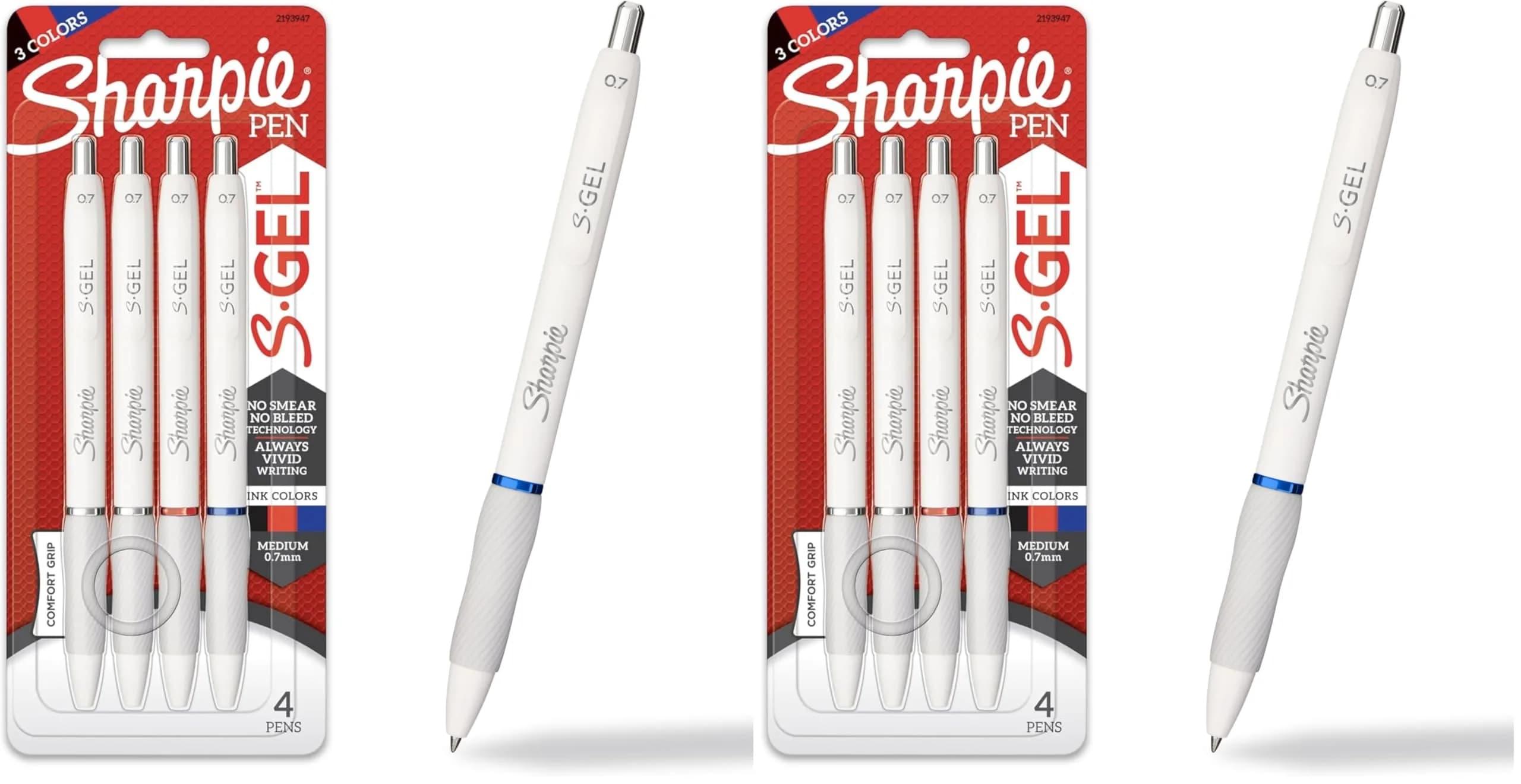 Sharpie S-Gel Gel Pens 4 Count | Medium Point (0.7mm) Assorted Ink Colors, White Barrel