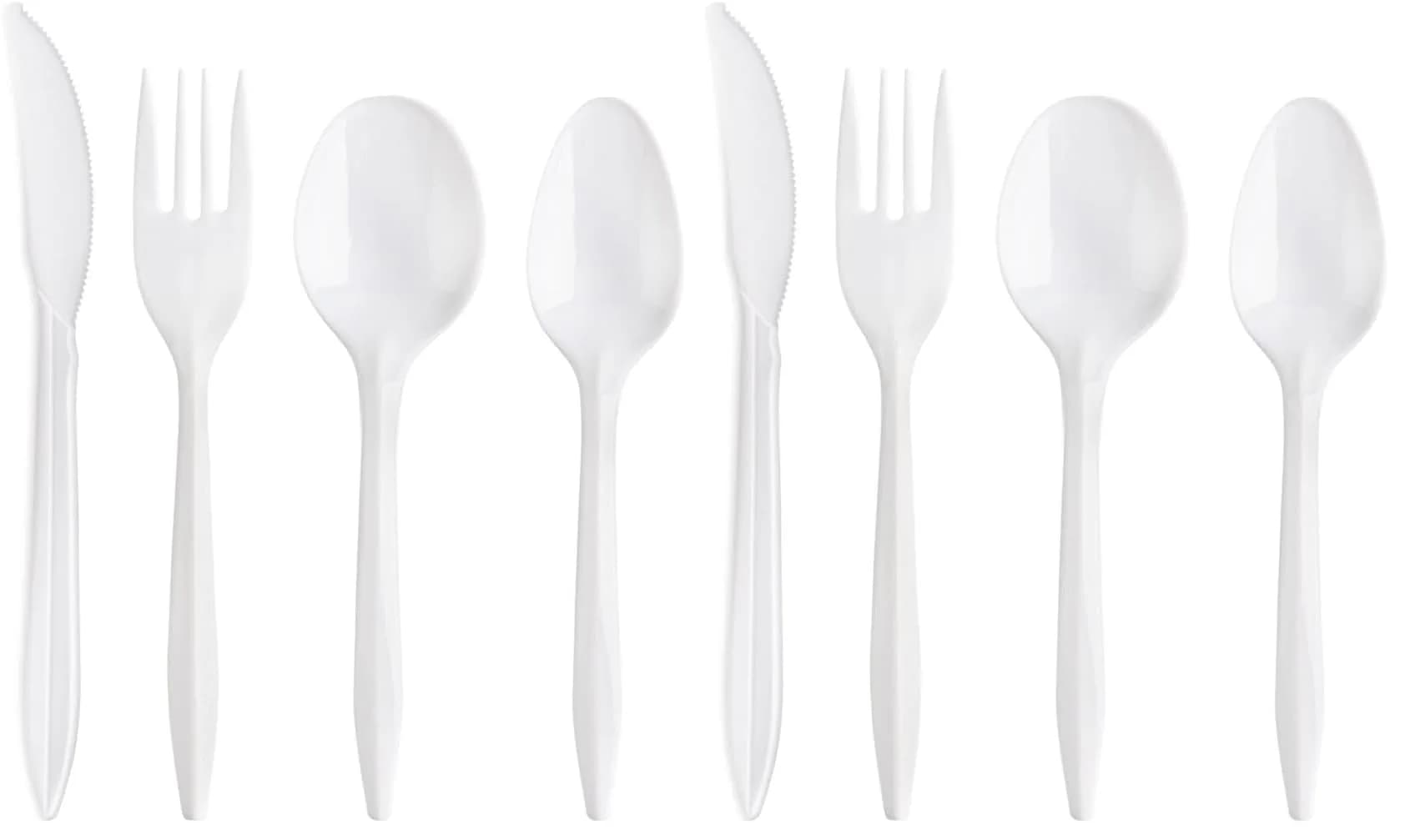 Blue Sky Premium Disposable White Plastic Soup Spoons | 50 Count Pack of 2, Eco-friendly & Stylish (100 spoons) — White