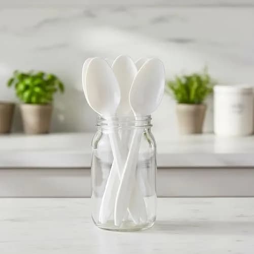 Blue Sky Premium Disposable White Plastic Soup Spoons | 50 Count Pack of 2, Eco-friendly & Stylish (100 spoons) thumbnail 4