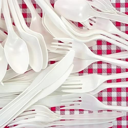 Blue Sky Premium Disposable White Plastic Soup Spoons | 50 Count Pack of 2, Eco-friendly & Stylish (100 spoons) thumbnail 3