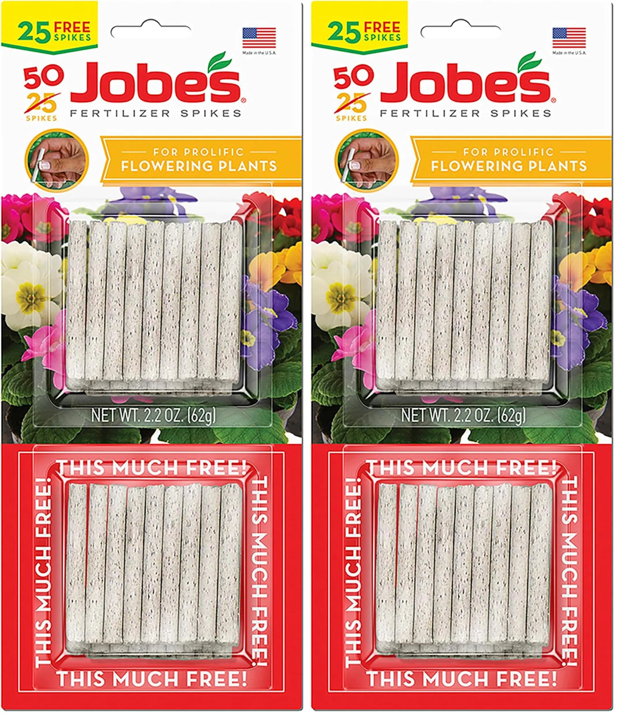 Jobe's Organics Flowering Plant Fertilizer Spikes 10-10-4, 100 Spikes (2 x 50-Count Packs) | For Indoor Flowering Houseplants - main product image