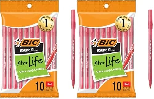 BIC Round Stic Xtra Life Red Ballpoint Pens, Medium Point (1.0mm) 20-Count | Smooth Ink Flow for Writing Comfort thumbnail 1
