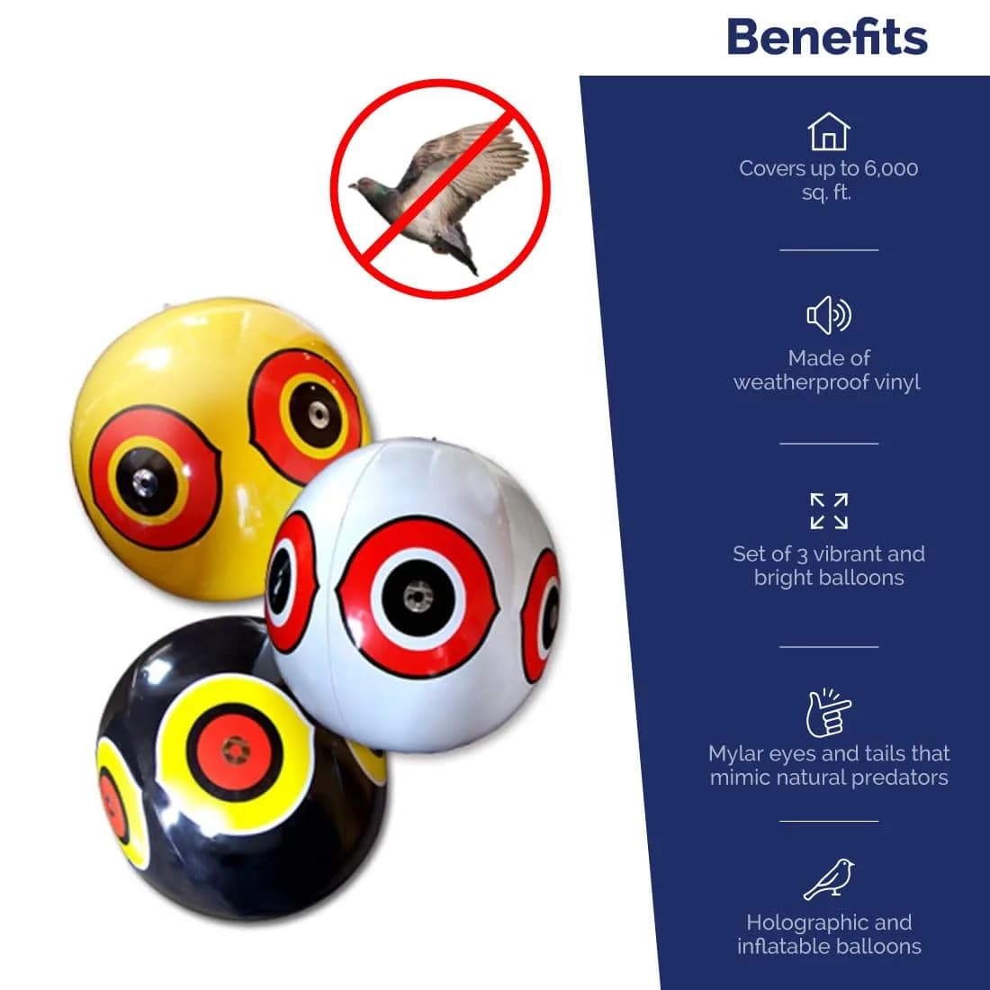 Bird-X Scare Eye Balloons 3 Count (Pack of 2) | Visual Bird Control for Gardens & Patios - view 3