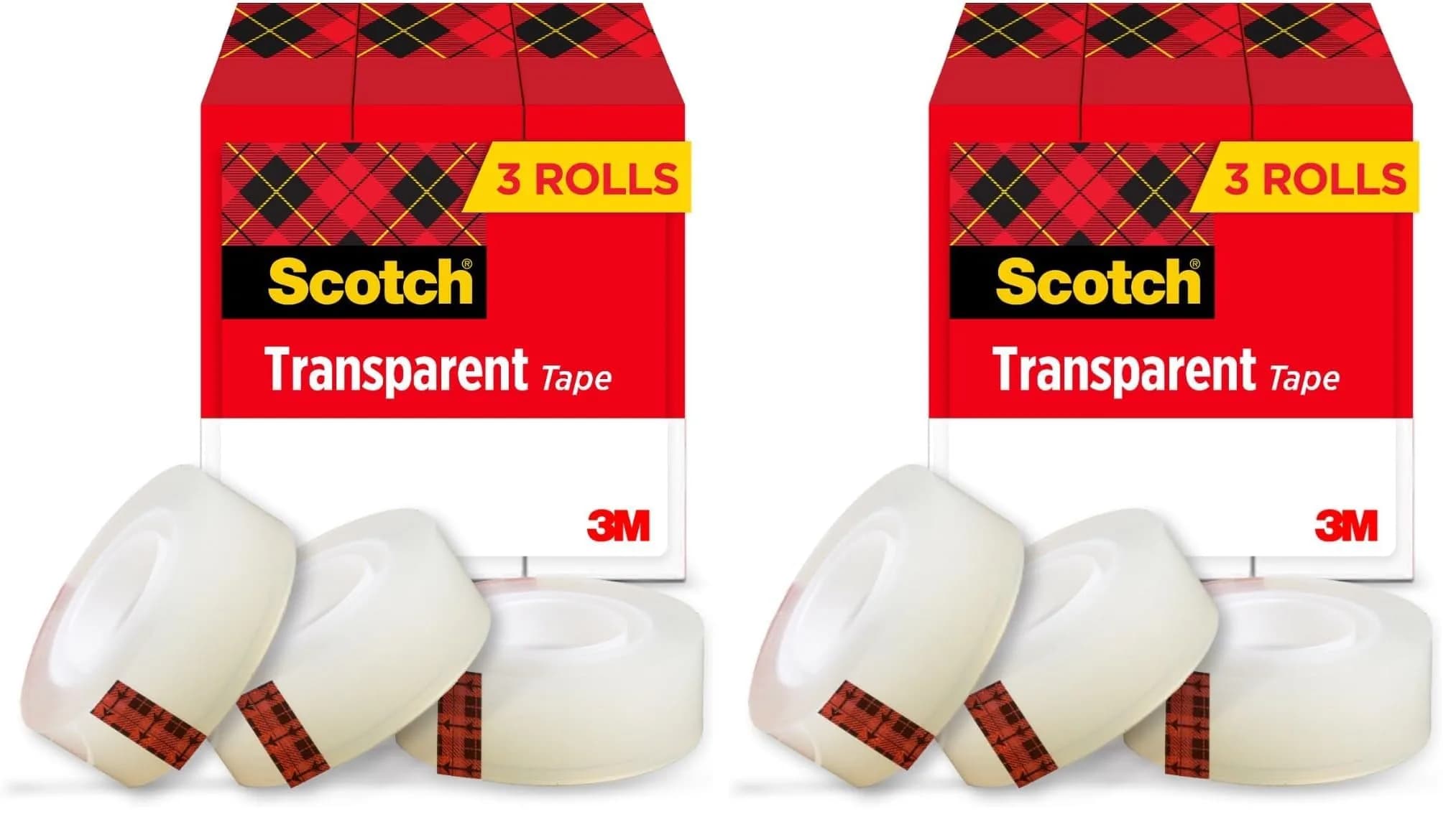 Scotch Transparent Tape, 3 Rolls Pack - Clear Glossy Finish, 3/4" x 1000" - main product image