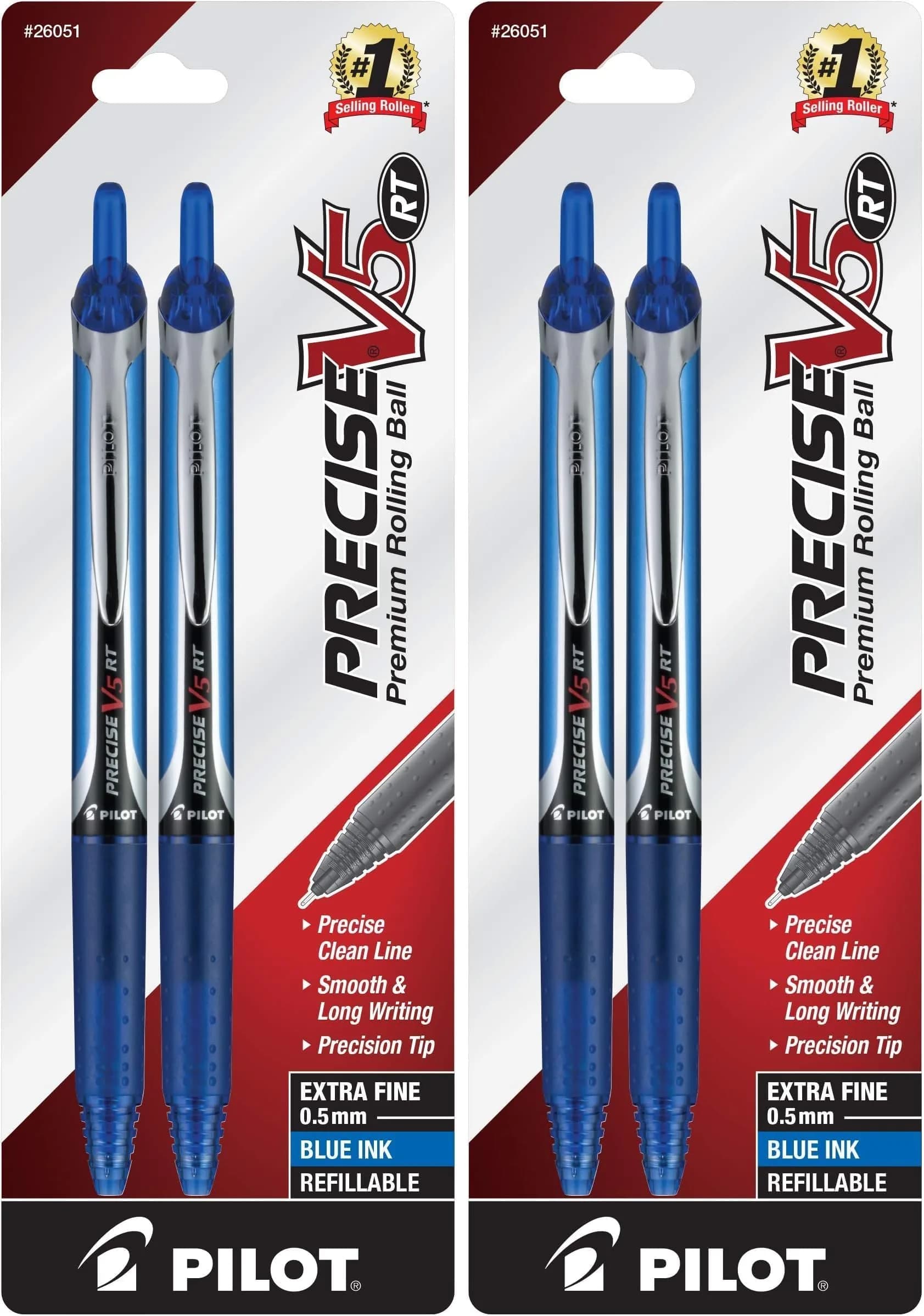 Pilot Precise V5 RT Rollerball Pens, Extra Fine 0.5mm Black Ink, Pack of 2 - main product image
