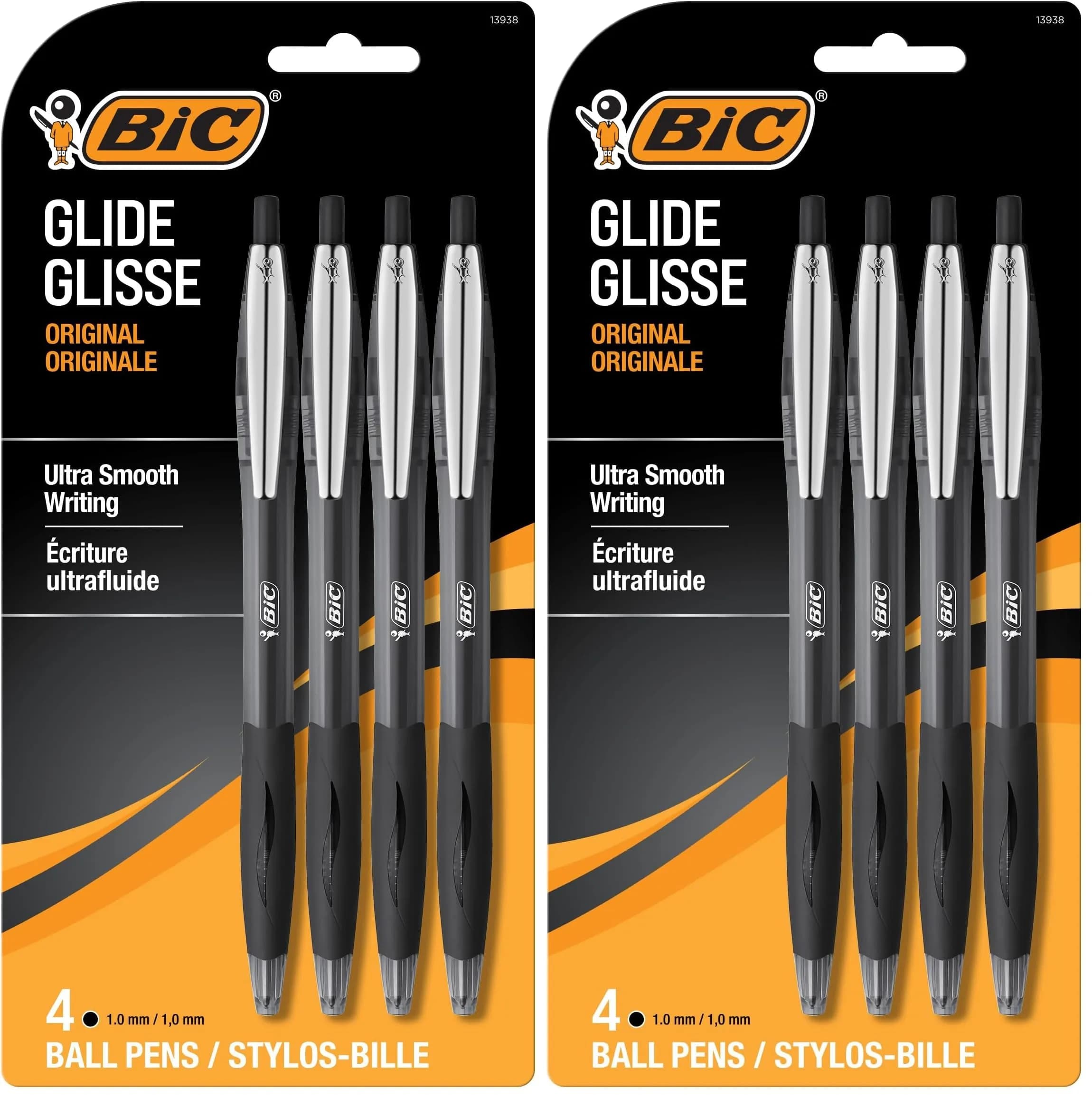BIC Glide Retractable Ballpoint Pens, Medium Point 1.0mm, 8-Count Pack | Ultra Smooth Writing for Students & Office — Black