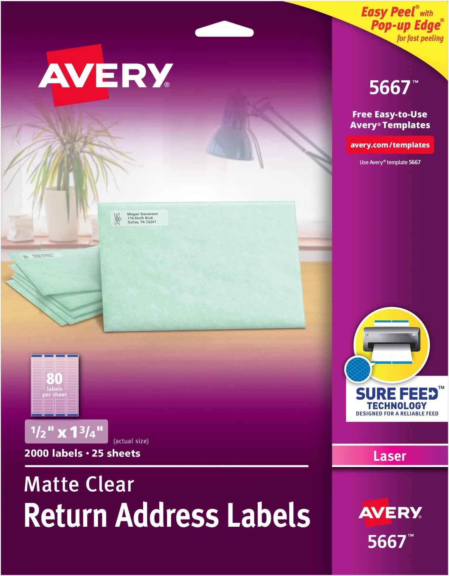 Avery Matte Clear Return Address Labels 0.5" x 1.75" (10,000 Labels Total) | Sure Feed Technology for Laser Printers - main product image