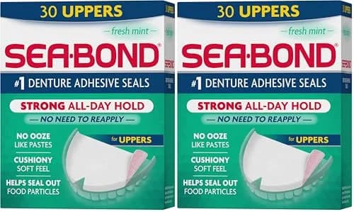 Sea-Bond Fresh Mint Uppers Denture Adhesive Seals 60 Count (30 Count Pack of 2) | Zinc-Free All-Day Hold thumbnail 1