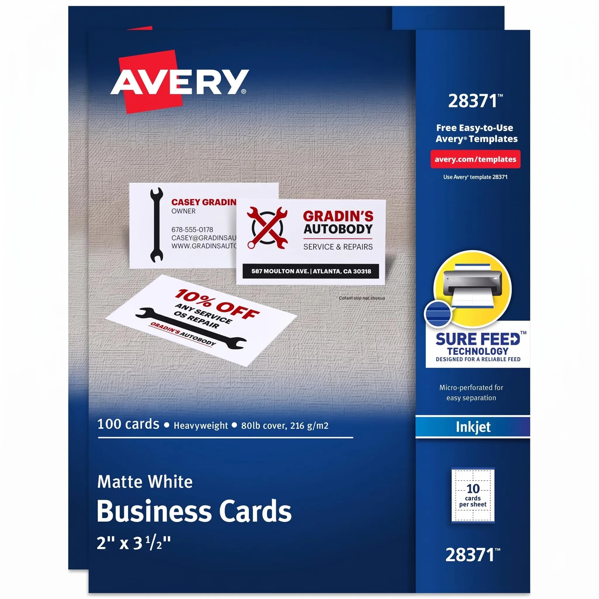 Avery Business Cards 2" x 3.5" | Premium Inkjet-Ready Cardstock (70-120c) — Matte White
