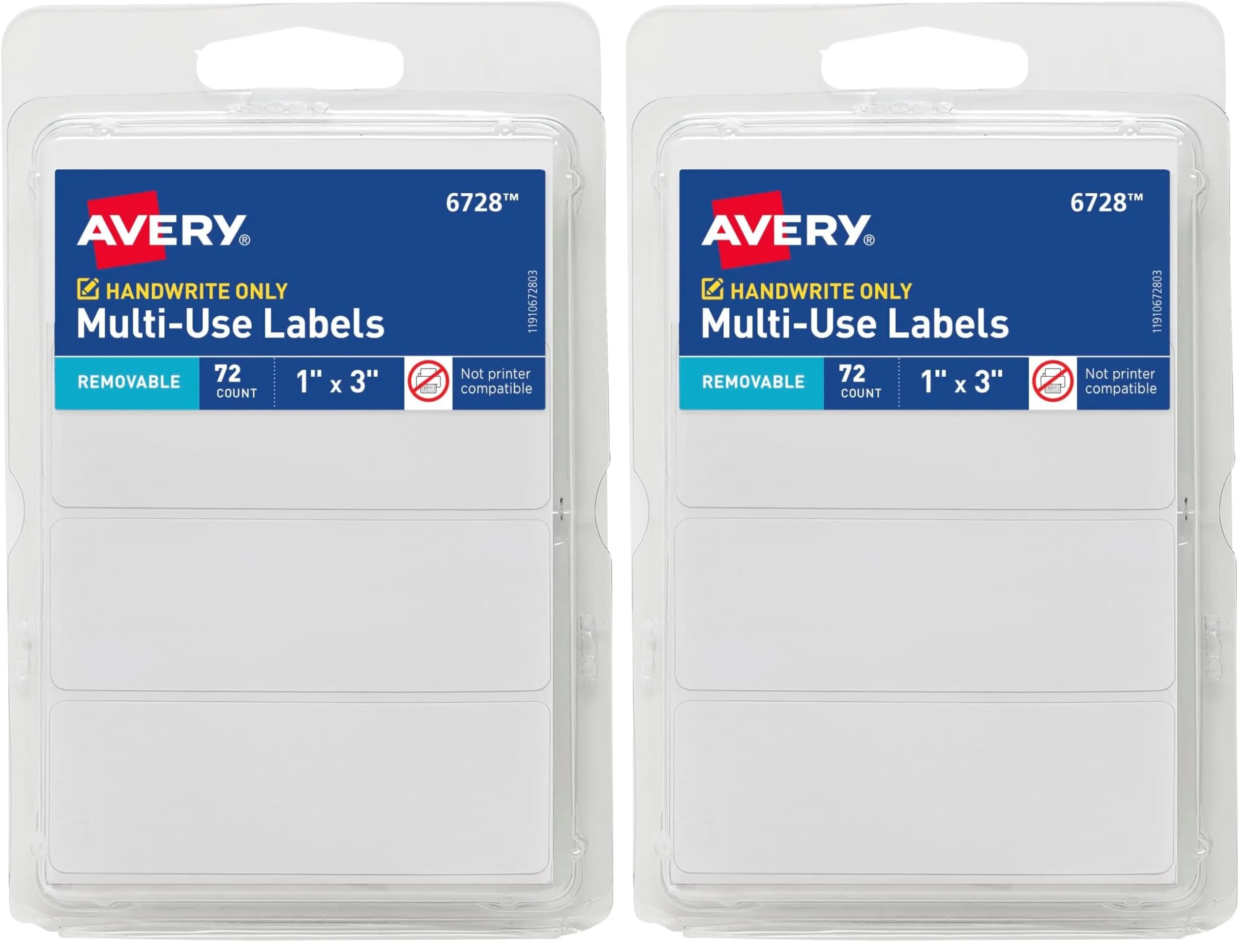Avery Multi-Use Removable Labels, 1" x 3" White, 144 Labels Total | Pack of 2 - main product image