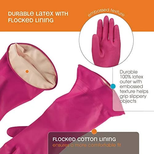 Casabella Waterblock Reusable Household Cleaning Gloves, Medium | Latex Gloves with Waterblock Cuff for Household Use thumbnail 5