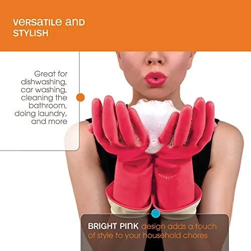 Casabella Waterblock Reusable Household Cleaning Gloves, Medium | Latex Gloves with Waterblock Cuff for Household Use thumbnail 6