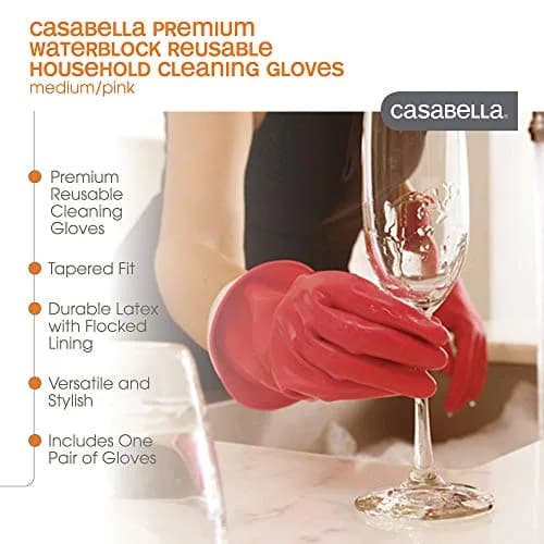 Casabella Waterblock Reusable Household Cleaning Gloves, Medium | Latex Gloves with Waterblock Cuff for Household Use thumbnail 2