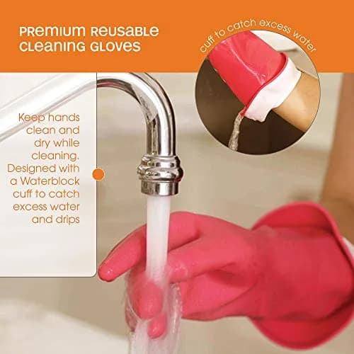 Casabella Waterblock Reusable Household Cleaning Gloves, Medium | Latex Gloves with Waterblock Cuff for Household Use thumbnail 3