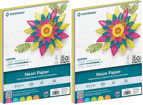 PrintWorks Neon Colored Paper, 24 lb, 5 Assorted Fluorescent Colors | High Impact Flyers & Crafts thumbnail 1