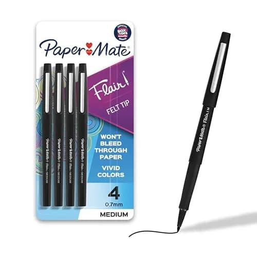 Paper Mate Flair Felt Tip Pens, Medium Point (0.7mm), Black, Pack of 8 | Smooth Ink Flow - main product image
