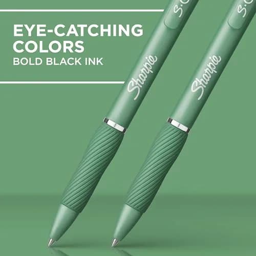 Sharpie S-Gel Gel Pens Medium Point Black Ink 0.7mm Green Barrel 8 Pens Total | Smooth Writing Gel Pens thumbnail 3