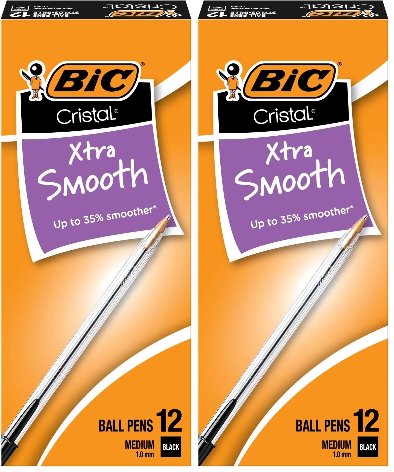 BIC Cristal Xtra Smooth Black Ballpoint Pens, Medium Point (1.0mm), 24-Count Pack | Smooth Ink Flow Writing Instrument - main product image