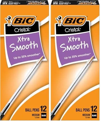 BIC Cristal Xtra Smooth Black Ballpoint Pens, Medium Point (1.0mm), 24-Count Pack | Smooth Ink Flow Writing Instrument thumbnail 1