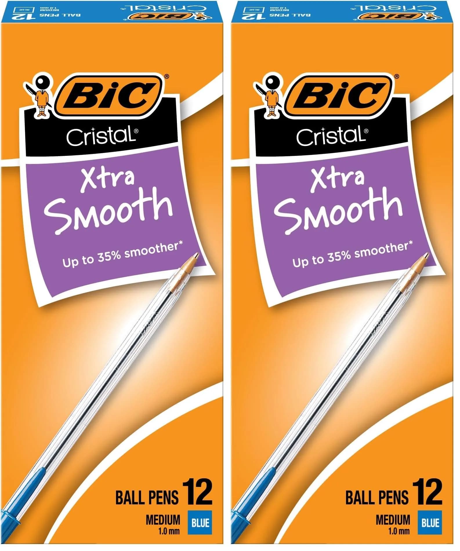 BIC Cristal Xtra Smooth Blue Ballpoint Pens, Medium Point (1.0mm), 24 Count (Pack of 2) | Smooth Ink Flow for Students & Office - main product image