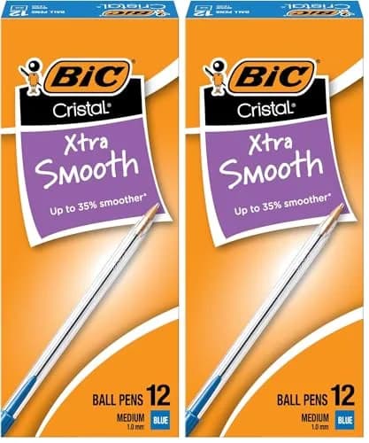 BIC Cristal Xtra Smooth Blue Ballpoint Pens, Medium Point (1.0mm), 24 Count (Pack of 2) | Smooth Ink Flow for Students & Office thumbnail 1