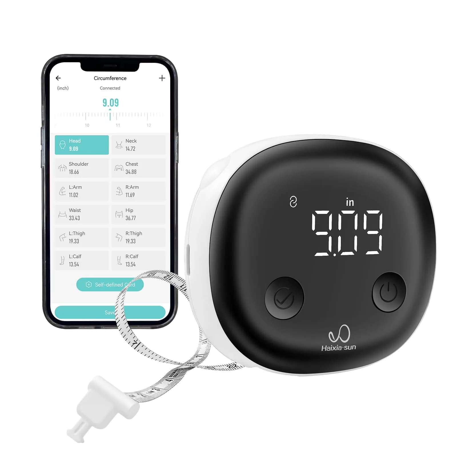 HAIZHIHUI Body Tape Measure, Bluetooth Digital with LED, Type-C | Accurate Smart Body Measurement Tool — Black