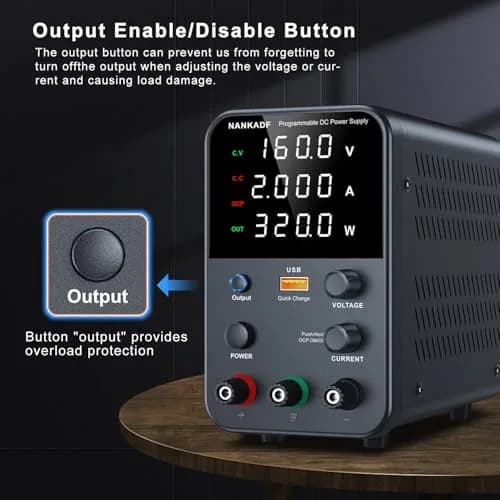 NANKADF Black DC Power Supply 160V 2A | Precise Encoder Knob & USB Quick-Charge thumbnail 4