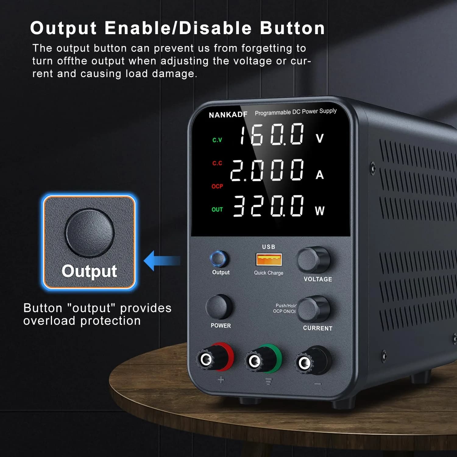 NANKADF 160V 2A Black DC Power Supply with Encoder Knob & USB Quick-Charge - view 4