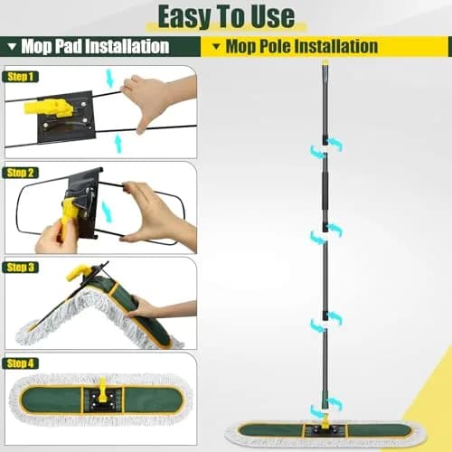 BUVE 24 Inch Commercial Dust Mop Heavy Duty | 60 Extendable Handle & 2 Cotton Heads thumbnail 7