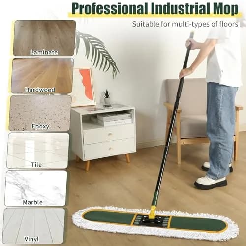 BUVE 24 Inch Commercial Dust Mop Heavy Duty | 60 Extendable Handle & 2 Cotton Heads thumbnail 3