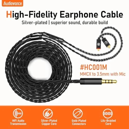 Audiovance HiFi MMCX Cable with Mic 163cm (63") | Lossless Audio & Clear Calls for IEMs thumbnail 2