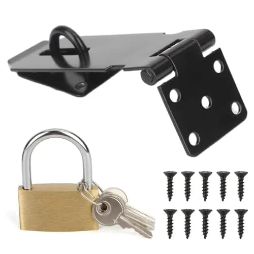 HOWDIA 180 Degree Hasp Lock Latch with Lock | 4 Inch Stainless Steel Security Door Clasp for Shed & Gate thumbnail 1
