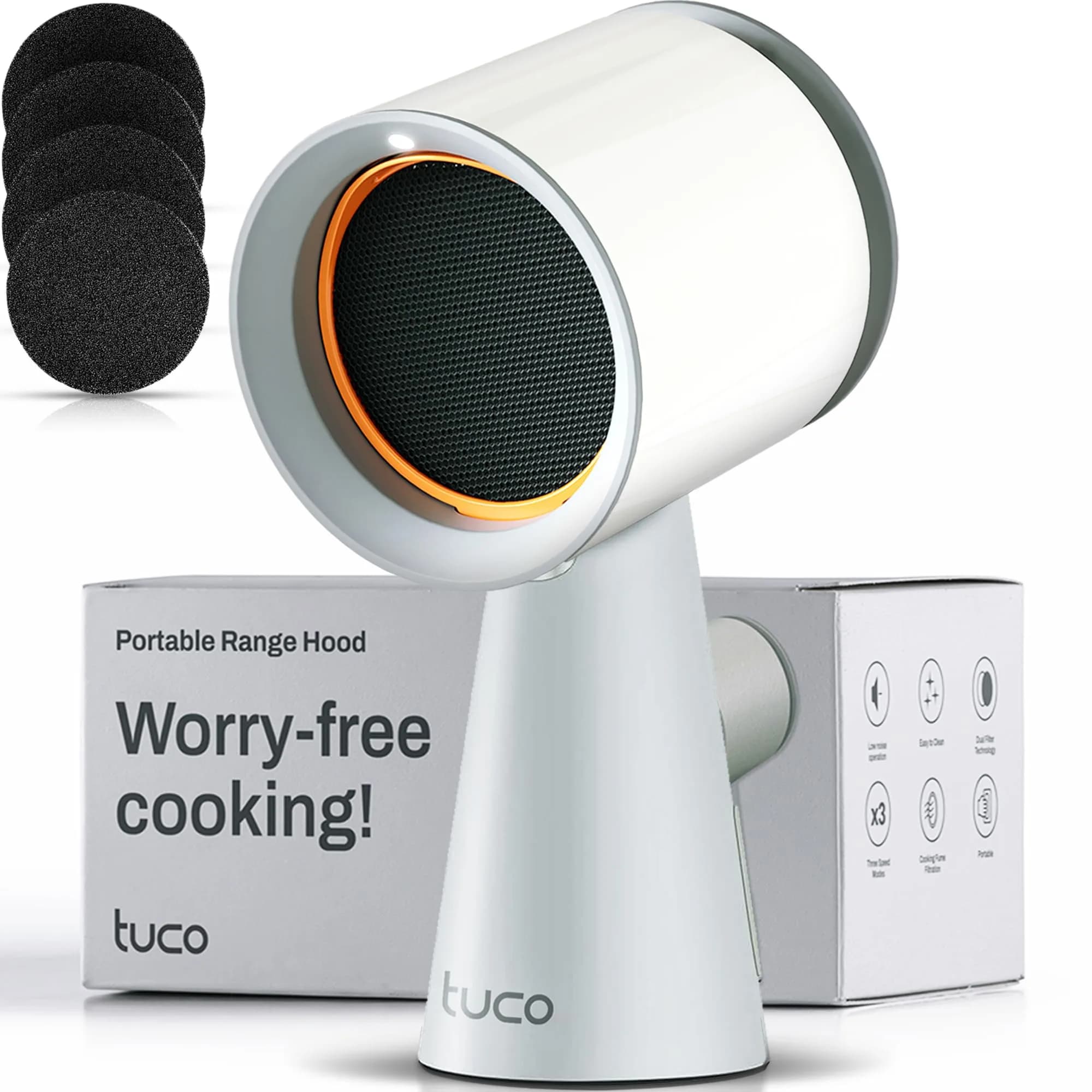 TUCO Portable Range Hood Grey 25.4cm (10in) | ETL Certified Ductless Kitchen Exhaust Fan with 5-Layer Filter — Grey