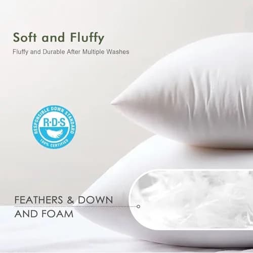 TOPGREEN 24x24 Inch Down Pillow Inserts Pack of 2 | Soft Lofty Feather & Foam Core thumbnail 5