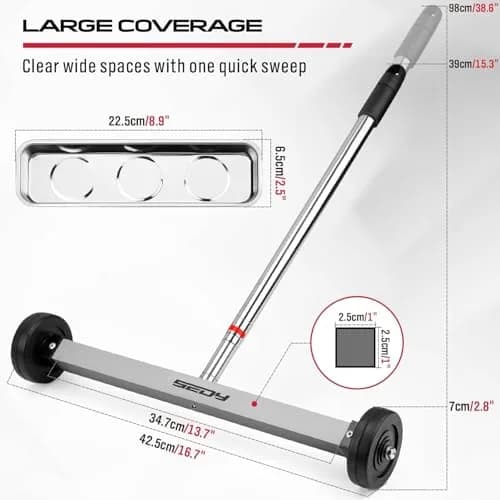 SEDY 17-Inch Magnetic Sweeper with 8.8-lb Capacity & 38" Telescoping Handle | Workshop Garage Yard Cleanup Tool thumbnail 2