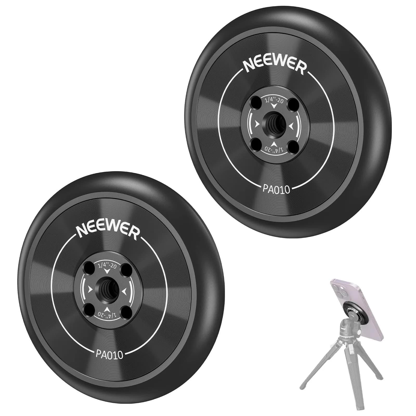 NEEWER Magnetic Phone Tripod Mount Adapter with Adhesive Magnetic Ring 2 Pack | 1/4" Thread for Video Recording Selfie Stick Ring Light - main product image