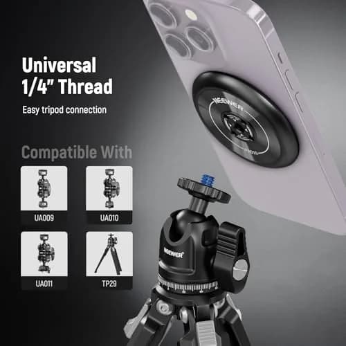 NEEWER Magnetic Phone Tripod Mount Adapter with Adhesive Magnetic Ring 2 Pack | 1/4" Thread for Video Recording Selfie Stick Ring Light thumbnail 4
